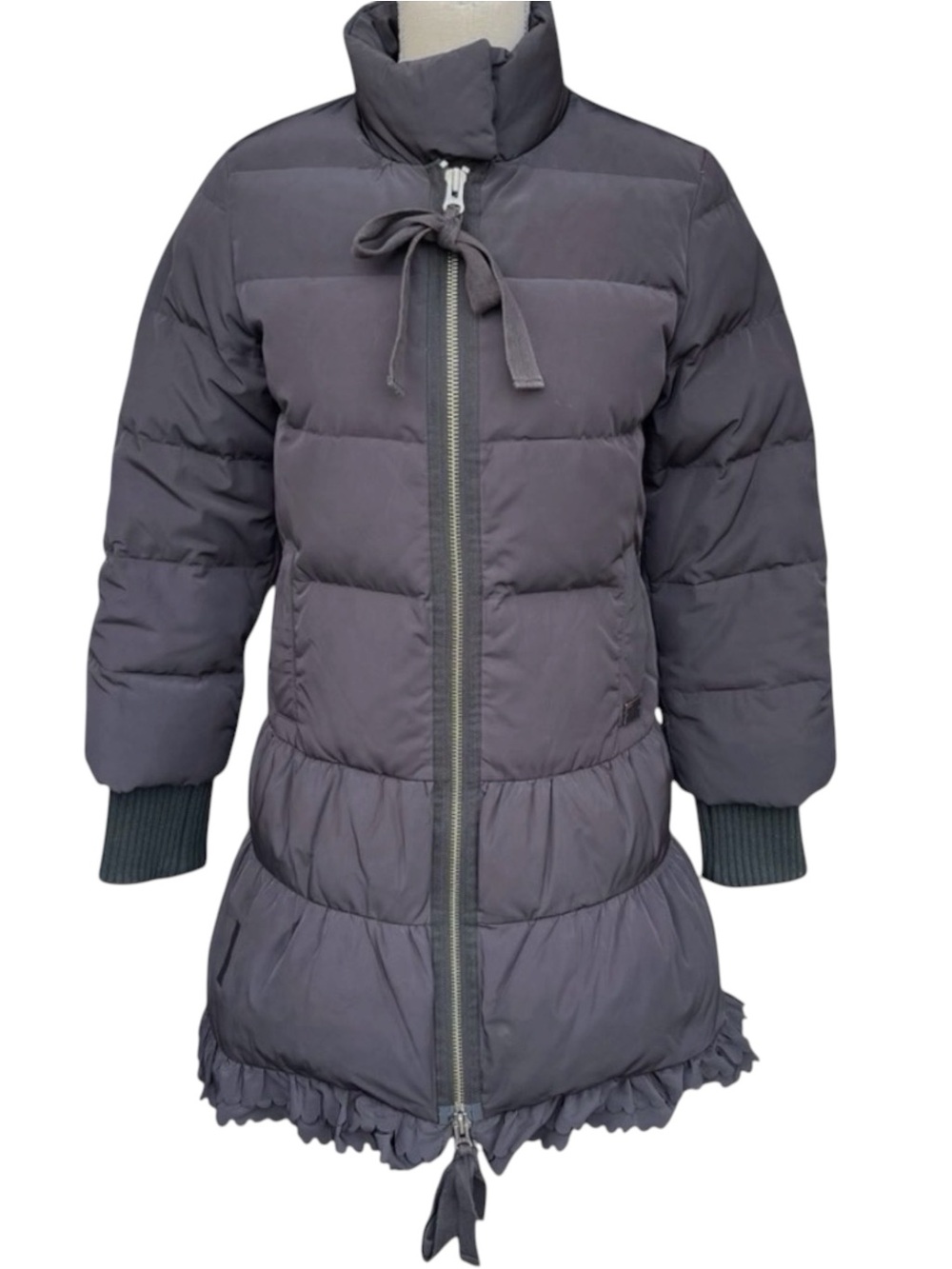 Authentic RED Valentino Black High Collar Quilted Scallop Hem Puffer Coat (XS/S)